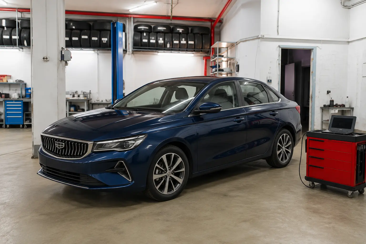 Автомобиль Geely Emgrand в зоне обслуживания